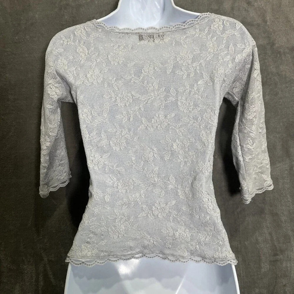 Bebe Womens Lace Metallic Knit Top Y2K Size L Romantic Coquette Fairy Celestial - Picture 2 of 5